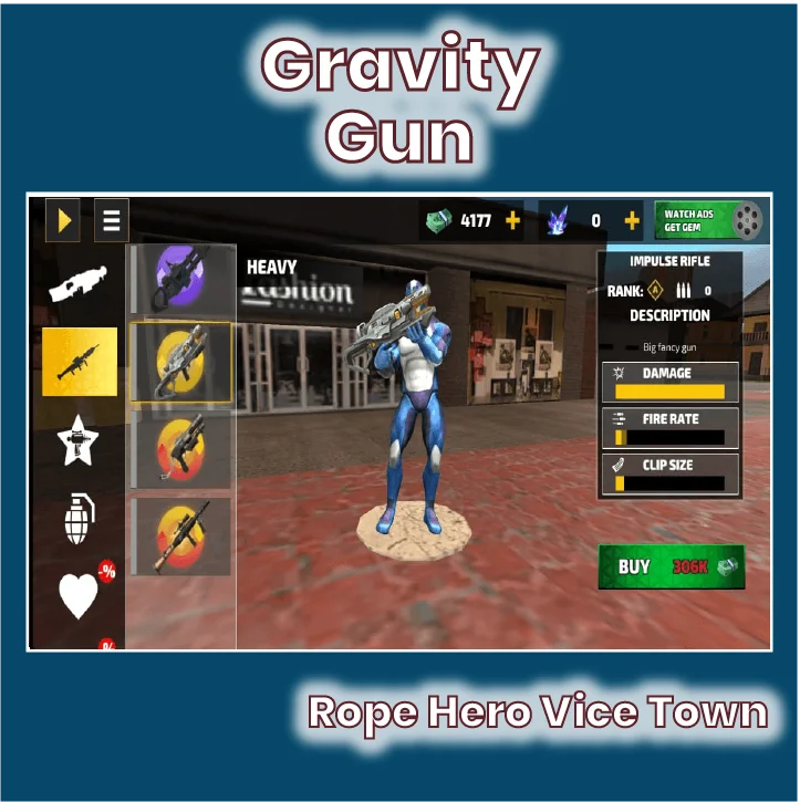 Gravity Gun in rope hero vice town mod apk