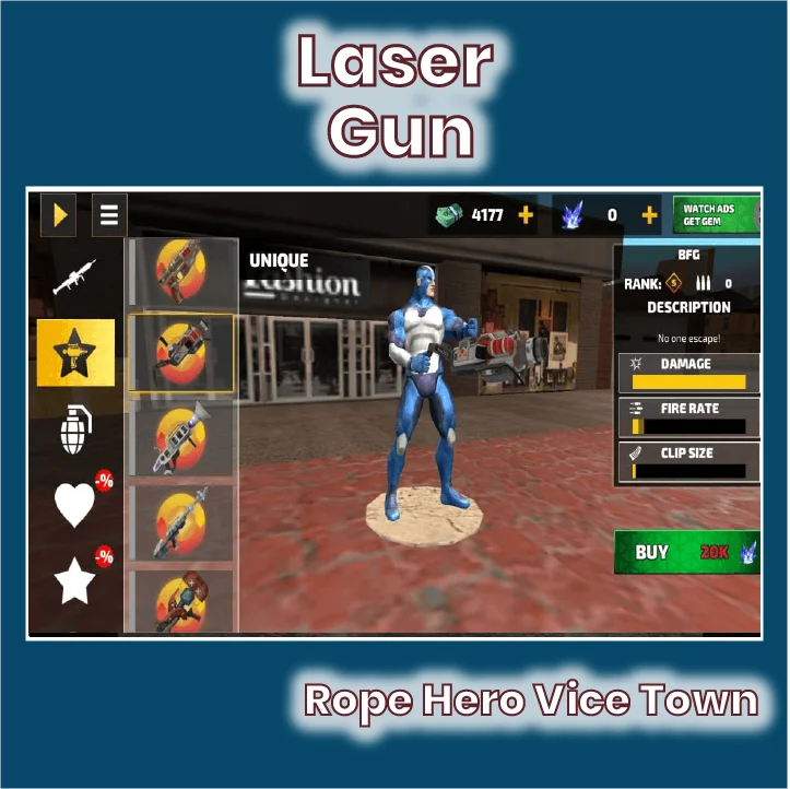 Laser Gun in rope hero vice town mod apk